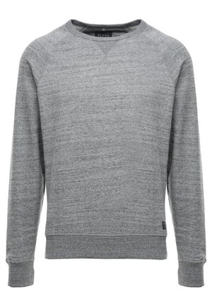 Sweatshirt gris en tissu doux avec une finition texturée, doté d'un col rond, de manches longues et de poignets et d'un ourlet côtelés.