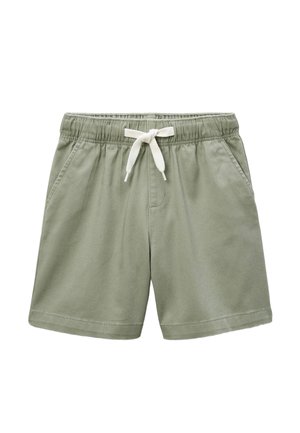 Shorts décontractés vert clair avec taille élastique et cordon blanc, dotés de poches latérales et d'une coupe ample.