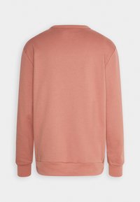 Sudadera de color rosa claro con manga larga, escote redondeado y puños y dobladillo acanalados. Material de algodón suave con una textura lisa.