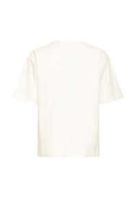 T-shirt en coton blanc, manches courtes, coupe décontractée, col rond, texture lisse, vue de dos sans logos ni motifs visibles.
