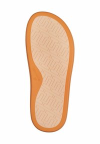 Orange sandal insole with a textured pattern, featuring a smooth surface and rounded edges, designed for comfort and support.