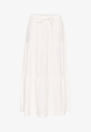 Valkoinen, kerroksellinen maksihame, valmistettu kevyestä kankaasta. Varustettu joustavalla vyötäröllä ja sidottavalla narulla. Sujuva pinta, yksinkertainen muotoilu.