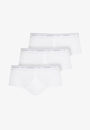 Set di tre slip in cotone bianco, caratterizzati da un design a tinta unita, cintura elastica con il marchio "Jockey" e una forma classica.