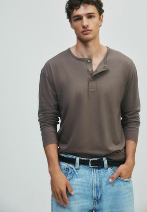 THE SET, 3 PACK LONG SLEEVE HENLEY TOPS - Langarmshirt - green ecru