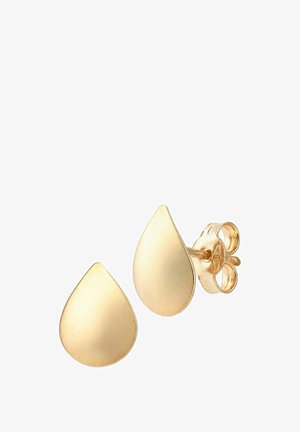 Zlatne suknje naušnice u obliku suze s glatkom mat završnom obradom, s kopčom na stražnjoj strani za sigurno nošenje.