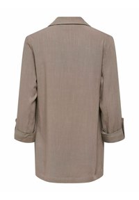 Blazer marron clair à manches longues avec poignets repliés, couture droite au dos et col classique, présenté de dos sur fond blanc.