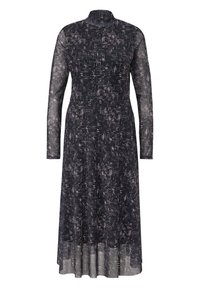 Abito a maniche lunghe e collo alto di colore nero con un motivo bianco testurizzato. Realizzato in un materiale leggero e trasparente con una silhouette fluida.