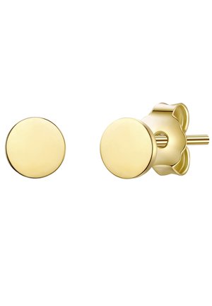 Goldfarbene Ohrstecker mit einem glatten, runden Design. Sie verfügen über eine blütenförmige Rückseite und eine polierte Oberfläche für einen eleganten Look.