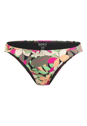 Flerfärgad bikiniunderdel med ett blommönster i gröna löv samt rosa och persikofärgade accenter. Tillverkad av elastiskt badtyg.