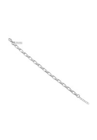 Bracciale in metallo argentato con maglie rettangolari, caratterizzato da una superficie testurizzata e un piccolo cartellino con la scritta "POLICE" incisa, chiusura regolabile.