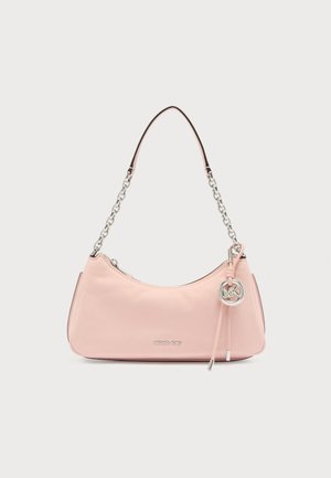 Heleroosa nahast õlakott hõbedase kettrihmaga ning Michael Korsi logo ripatsiga ees oleva tõmblukukeelel.