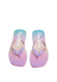 Flip-flops met een roze-naar-blauw ombre-effect, gemaakt van rubber met een glanzende afwerking. Bevat een tussenruimte strap en het "Pepe Jeans" logo in het wit.