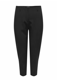 Svarta skräddarsydda byxor gjorda av lättviktig tyg, med en slät textur, slim fit och medelhög midja samt framfickor.