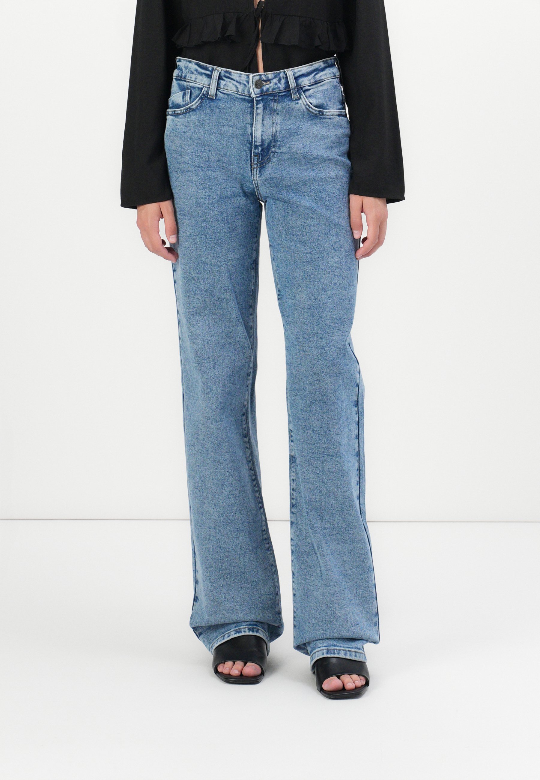 Jeans Donna Noisy May Nmyolanda Nw Wide - Taglio Dritto, Vita Regolare, 5 Tasche, Azzurro Denim