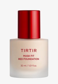 Botol foundation Tirtir Mask Fit berwarna merah dengan kaca frosted dan tutup metalik merah, bertanda 30 ml / 1.01 fl. oz.