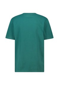 Solid teal short-sleeve t-shirt shown from the back with a crew neckline and no visible logos or designs.