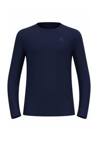 Chemise à manches longues marine en tissu doux. Dotée d'un col rond, de manches ajustées et d'un logo discret sur la poitrine.