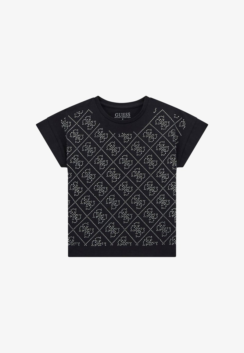 Must must t-särk lühikeste varrukatega, millel on hõbedaste narmastega rombimuster esiküljel. Logo silt on nähtav kaela juures.