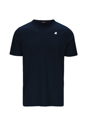 T-shirt blu navy a maniche corte realizzato in tessuto morbido; presenta un collo rotondo e un piccolo logo bianco sul lato sinistro del petto.