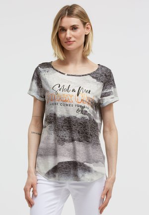 Soccx, SOCCX AUSBRENNER-SHIRT MIT ALL OVER PRINT UND KNOTENSAUM - Print T-shirt - charcoal mist