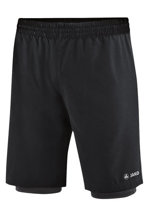 Zwarte sportkorte broek met binnenlaag van compressiemateriaal, elastische tailleband en JAKO-logo op het onderste rechterbeen.