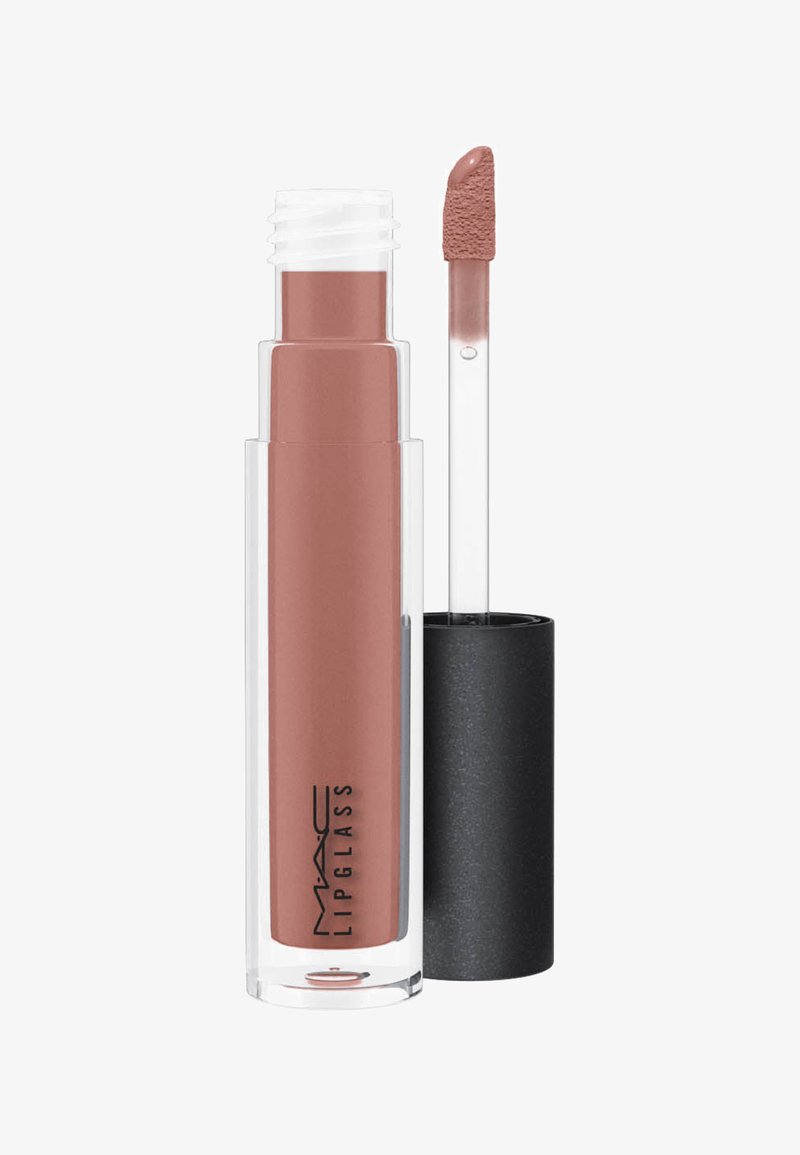 MAC Lipglass i en klar tube, med en myk rosa-brun nyanse. Leveres med en avsmalnet applikator for jevn påføring. Svart hette.