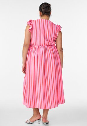 Zizzi, GESTREIFTES MIDIKLEID MIT EMPIRE-SCHNITT UND RÜSCHEN - Maxi šaty - pink