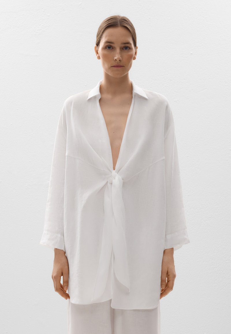 OYSHO LINEN LONG-SLEEVED KNOT - Tunika - white