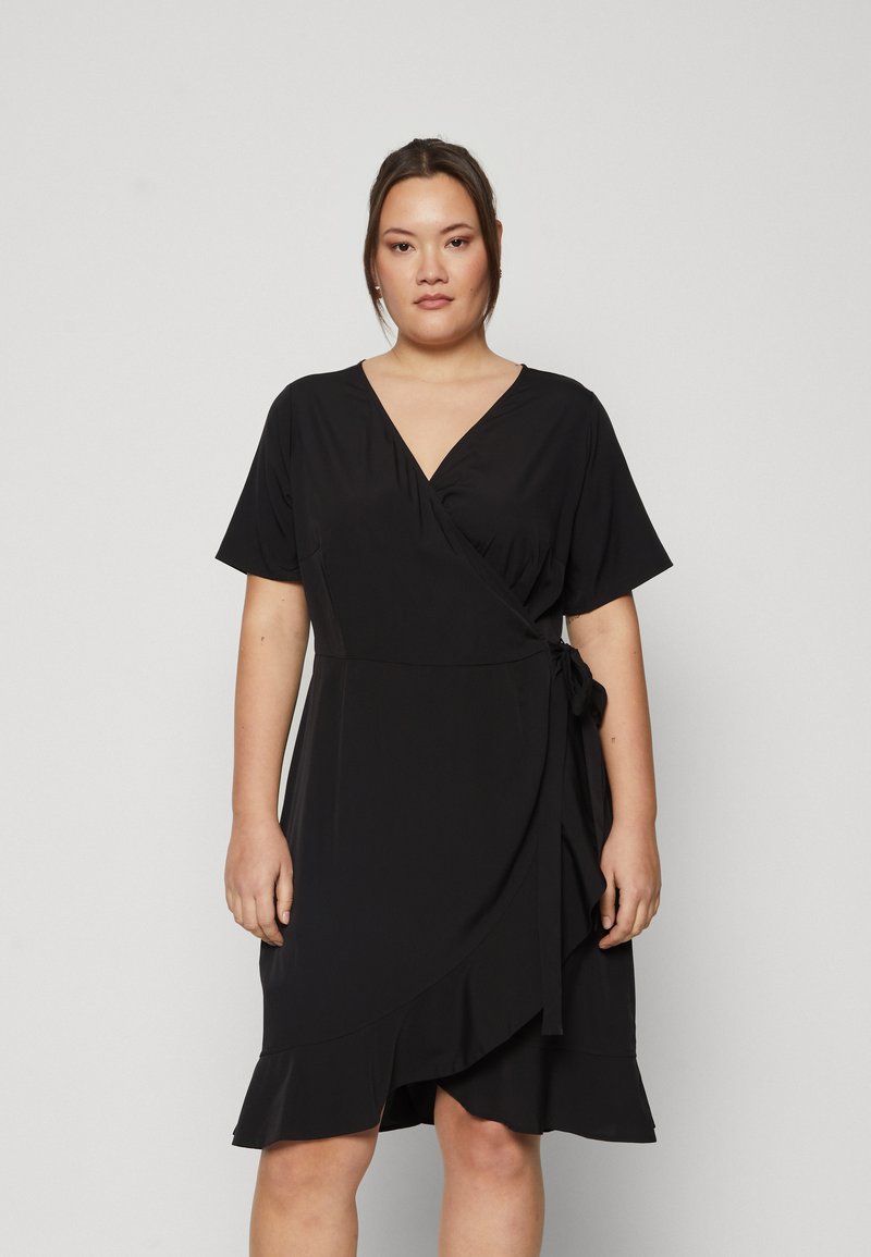 ONLY Carmakoma - CARLIVIA WRAP KNEE DRESS - Rochie de zi - black, Extindeți