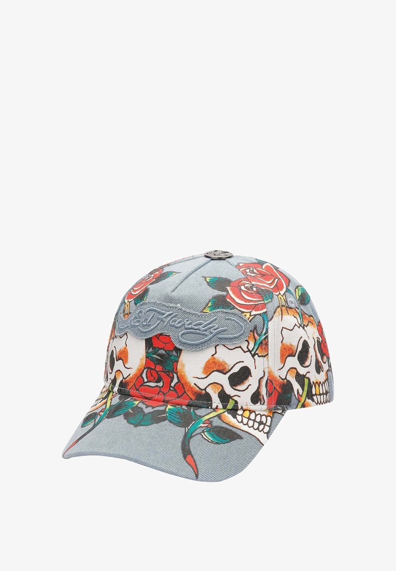 Ed Hardy UNISEX SKULL ROSE DENIM 6 PANEL VINTAGE WASH APPLIQUE - Cap - mid blue
