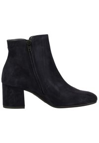 Bottine en daim noir avec talon bloc et fermeture éclair latérale, conçue pour la mode féminine et un usage décontracté.