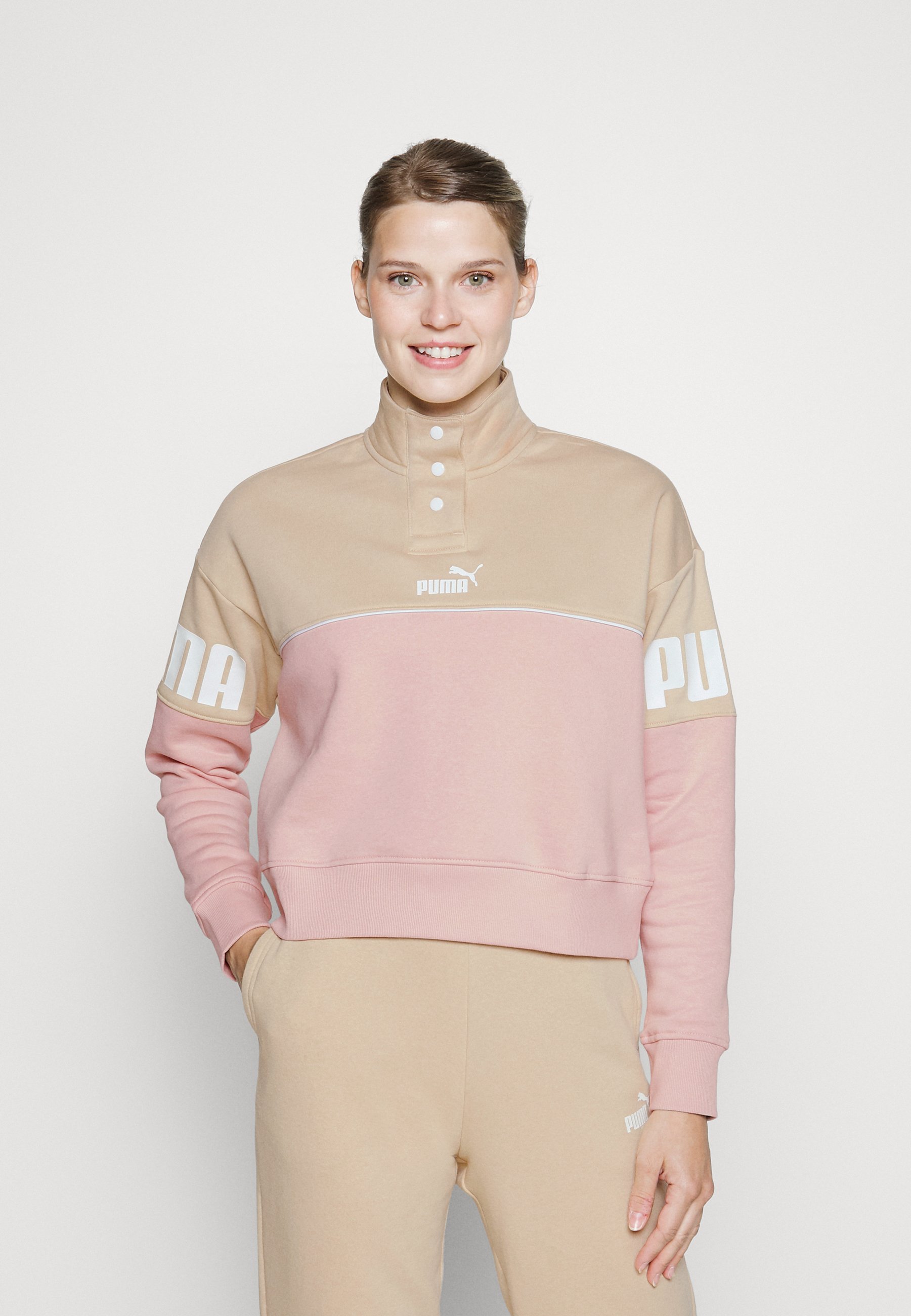 Puma POWER COLORBLOCK HALF PLACKET CREW - Sudadera - light sand/beige -