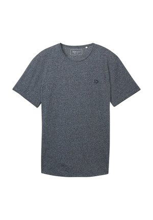 Tricou de bărbați gri, cu mâneci scurte, fabricat dintr-un material moale, având un guler rotund și un mic logo pe partea stângă a pieptului.