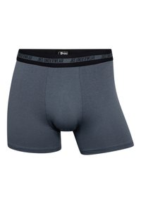 Mørkegrå boxer shorts lavet af blødt stof, med en medium høj talje og "JBS UNDERWEAR" branding i sort. Glat tekstur, ingen mønstre.
