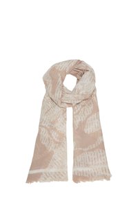 Lekki szal w delikatnym różu z abstrakcyjnymi białymi wzorami. Postrzępione krawędzie. Wszechstronny design odpowiedni do różnych stylizacji.