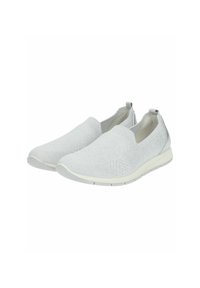 Light grey slip-on shoes with a textured knit upper, flexible sole, and two pull tabs at the back for easy wearing. No visible laces.