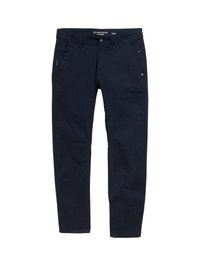Pantalon bleu marine en coton avec une coupe droite. Doté de deux poches latérales et d'une fermeture à bouton. Design minimaliste avec des accents subtils.