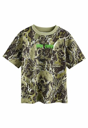 T-Shirt print - khaki green skull