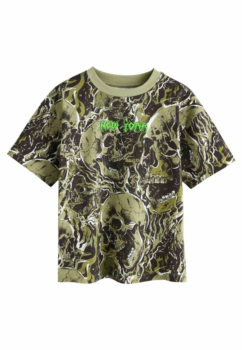 Next Printtipaita - khaki green skull