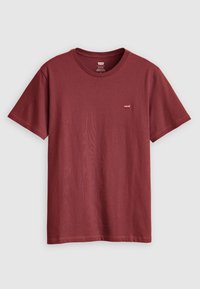 Maroon cotton t-shirt with short sleeves, crew neck, and a small red logo on the left chest. Soft texture and relaxed fit.