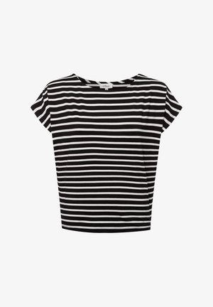 Top corto a righe bianche e nere con scollatura rotonda e una vestibilità ampia. Realizzato in tessuto morbido con righe orizzontali uniformi.
