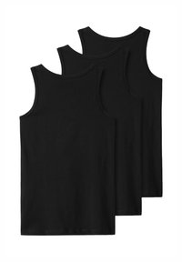 Tre sorte tanktoppe lavet af bomuld, med rund halsudskæring og uden ærmer. Glat tekstur med en lige kantdesign.