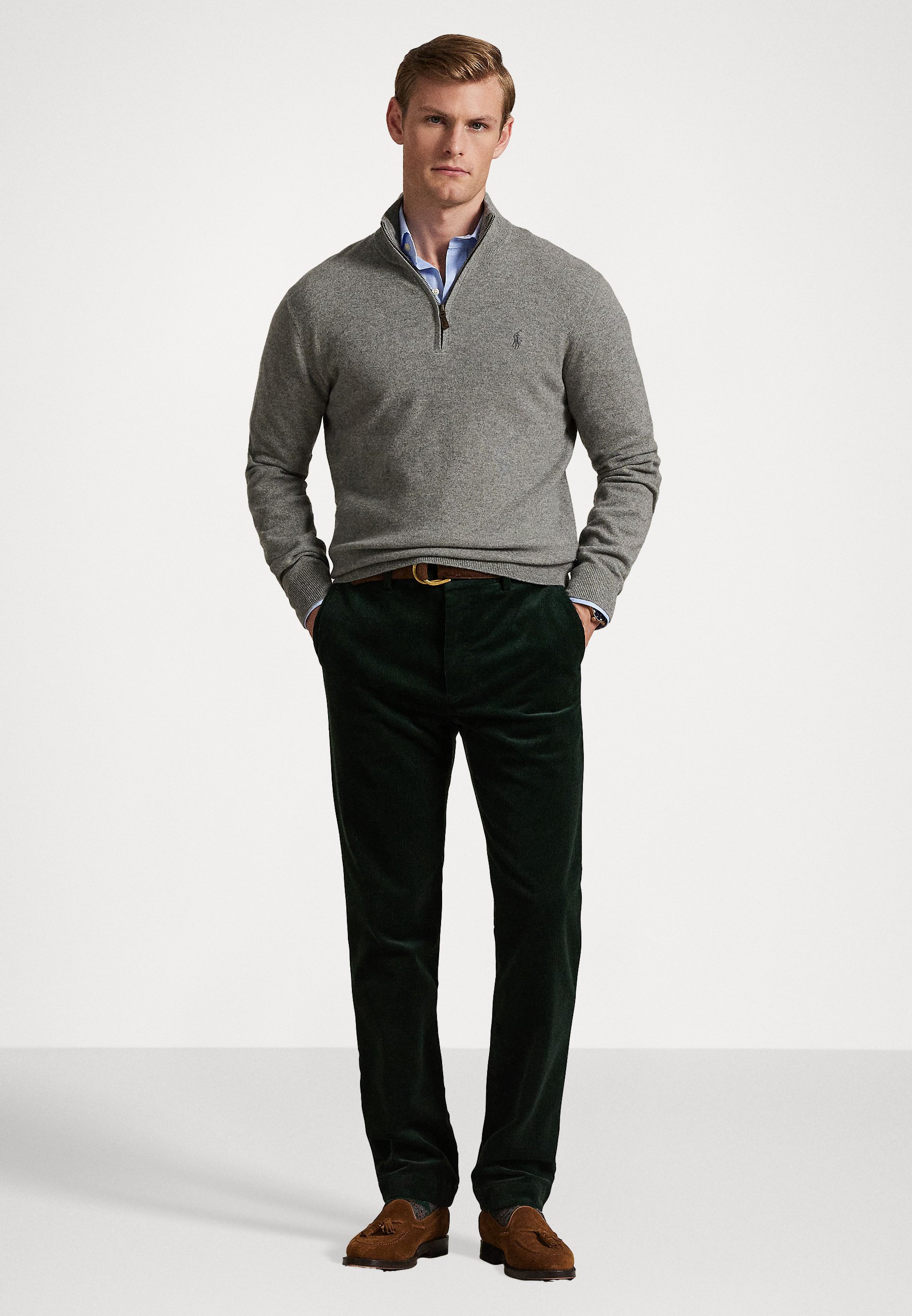 Polo Ralph Lauren WOOL QUARTER-ZIP JUMPER - Pulover - fawn grey