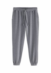 Grijze sweatpants met een ribbelstructuur, elastische tailleband, trekkoordsluiting en elastische manchetten; beschikken over zijzakken.
