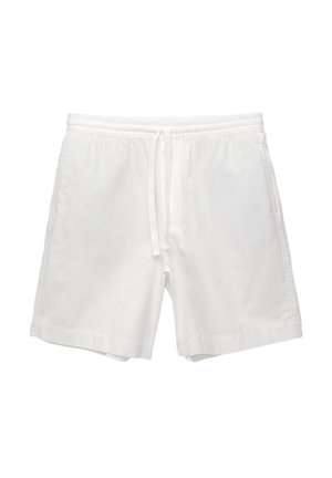 Weiße Baumwollshorts mit elastischem Bund und Kordelzug, Seitentaschen und geradem Schnitt mit sauberen Säumen.