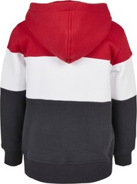 Felpa con cappuccio caratterizzata da strisce orizzontali rosse, bianche e blu navy, realizzata in un tessuto morbido, con polsini e fondo a costine per una vestibilità sicura.