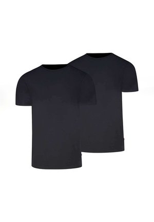 Two plain black short-sleeve crew neck t-shirts, displayed side by side on a white background.