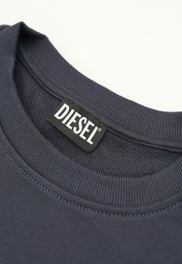 Felpa girocollo blu navy con colletto e polsini a coste. Etichetta nera "DIESEL" cucita all'collo. Tessuto morbido al tatto.