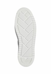 Fehér gumis sneaker talp, amely texturált mintával rendelkezik, éles formák és cikk-cakk barázdák vannak rajta. Mérete 37.