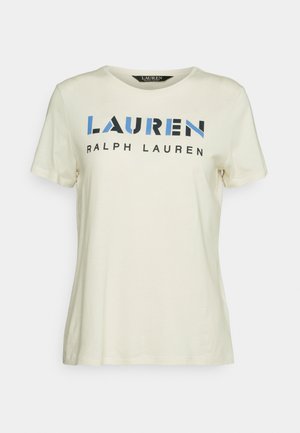 GEOMETRIC LOGO COTTON-BLEND TEE - Camiseta estampada - mascarpone cream